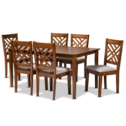 Baxton Studio Caron Modern and Contemporary Grey Fabric Upholstered and Walnut Brown Finished Wood 7-Piece Dining Set